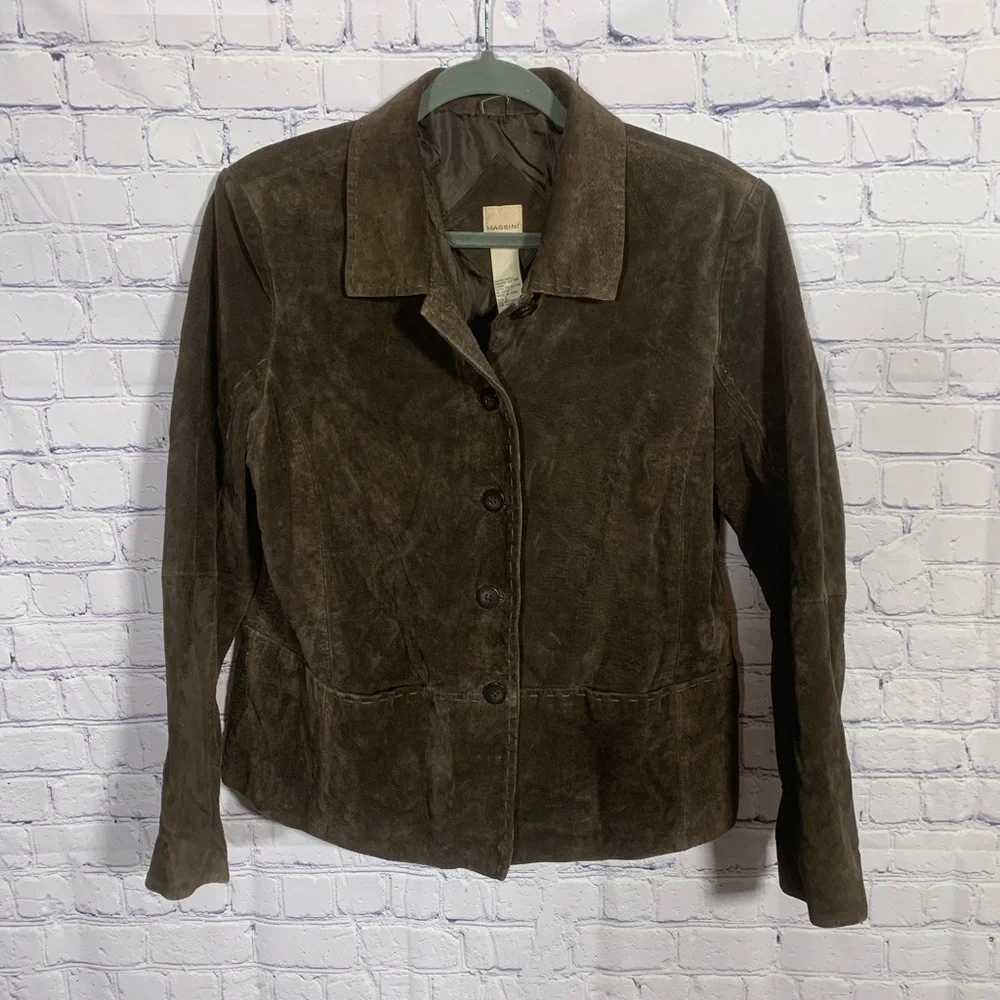 Massini Womens VTG Leather Button Down Jacket Brown Size L Western Boho Casual